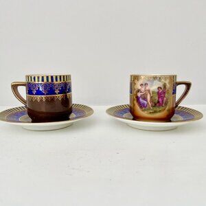 Vintage Set of 2 Demitasse Espresso Cup with Saucer Made in Czechoslovakia